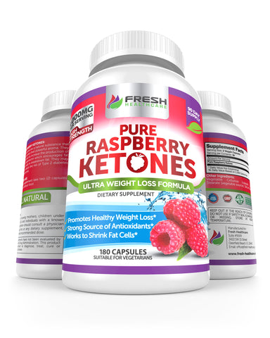 Pure 100% Raspberry Ketones MAX 1000mg Per Serving - 180 Vegan Capsules
