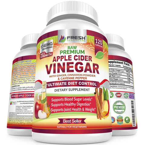 Fresh Healthcare Premium Raw Apple Cider Vinegar Complex - 120 Vegan Capsules