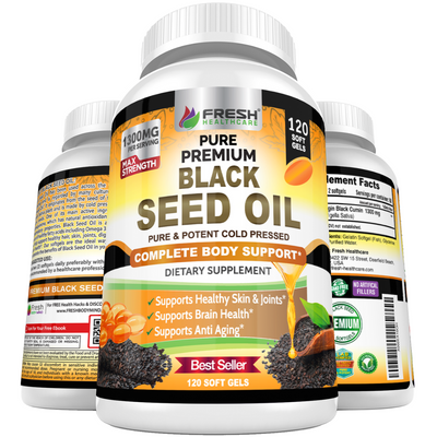 Black Seed Oil Pills Cold Pressed 1300mg Per Serving  - 120 Liquid Softgel Capsules