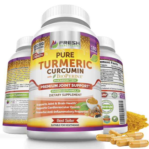 Fresh Healthcare Potent Turmeric Curcumin with 95% Curcuminoids Extract - 180 Vegan Capsules