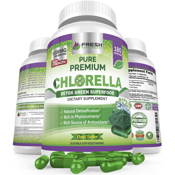 Fresh Healthcare Chlorella Natural Detox Superfood – 180 Vegan Capsules