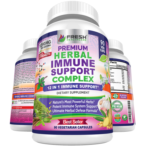 Herbal Immune Support Complex - Advanced 12 in 1 Daily Immune Support  - 90 Vegan Capsules