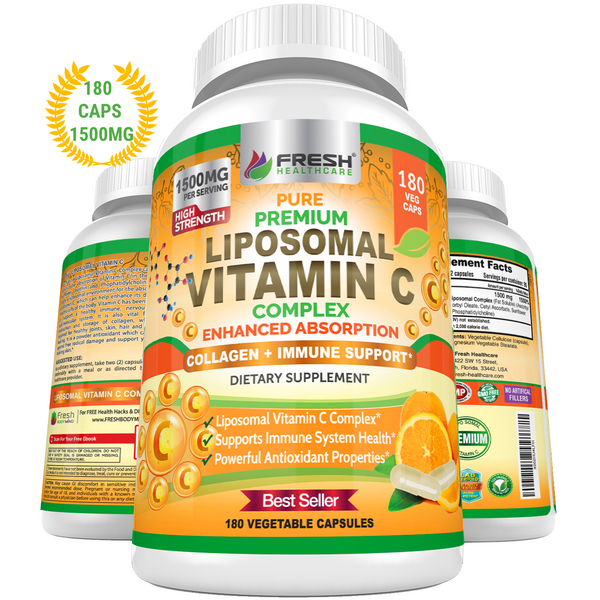 Liposomal Vitamin C - 1500mg Supports Immune Health & Collagen - 180 Vegan Capsules