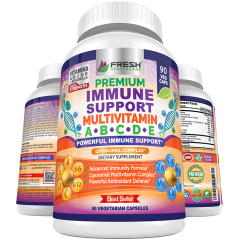 Immune Support Multivitamin for Men and Women - Vitamins A, B, C, D, E - 90 Vegan Caps